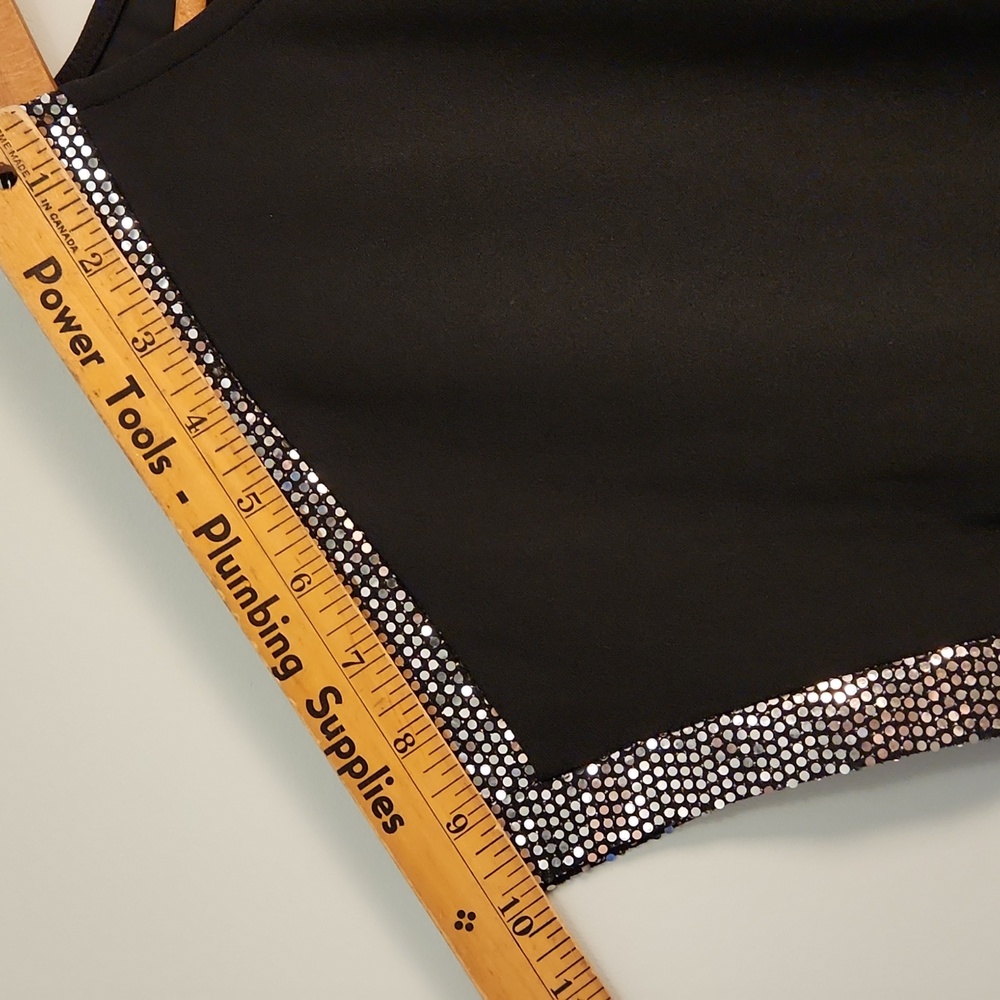 Sequin Trim Black Tunic Top – Sparkly Short Sleeve Blouse, Holiday Party Look - Picture 8 of 10